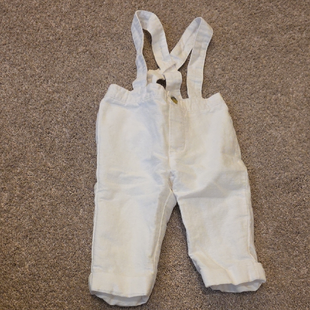 Janie and Jack White Linen Baby Overalls